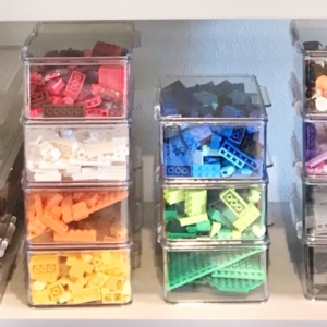Lego organizing with swing lids